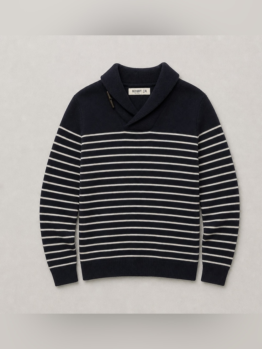 Old Navy Men's Navy & White Shawl Collar Stripe Sweater With Toggle Button XL
